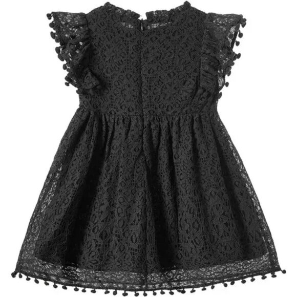 NEW Two Bunnies Elegant Lace Pom Pom Flutter Sleeve Party Princess Dress Black - Picture 6 of 9